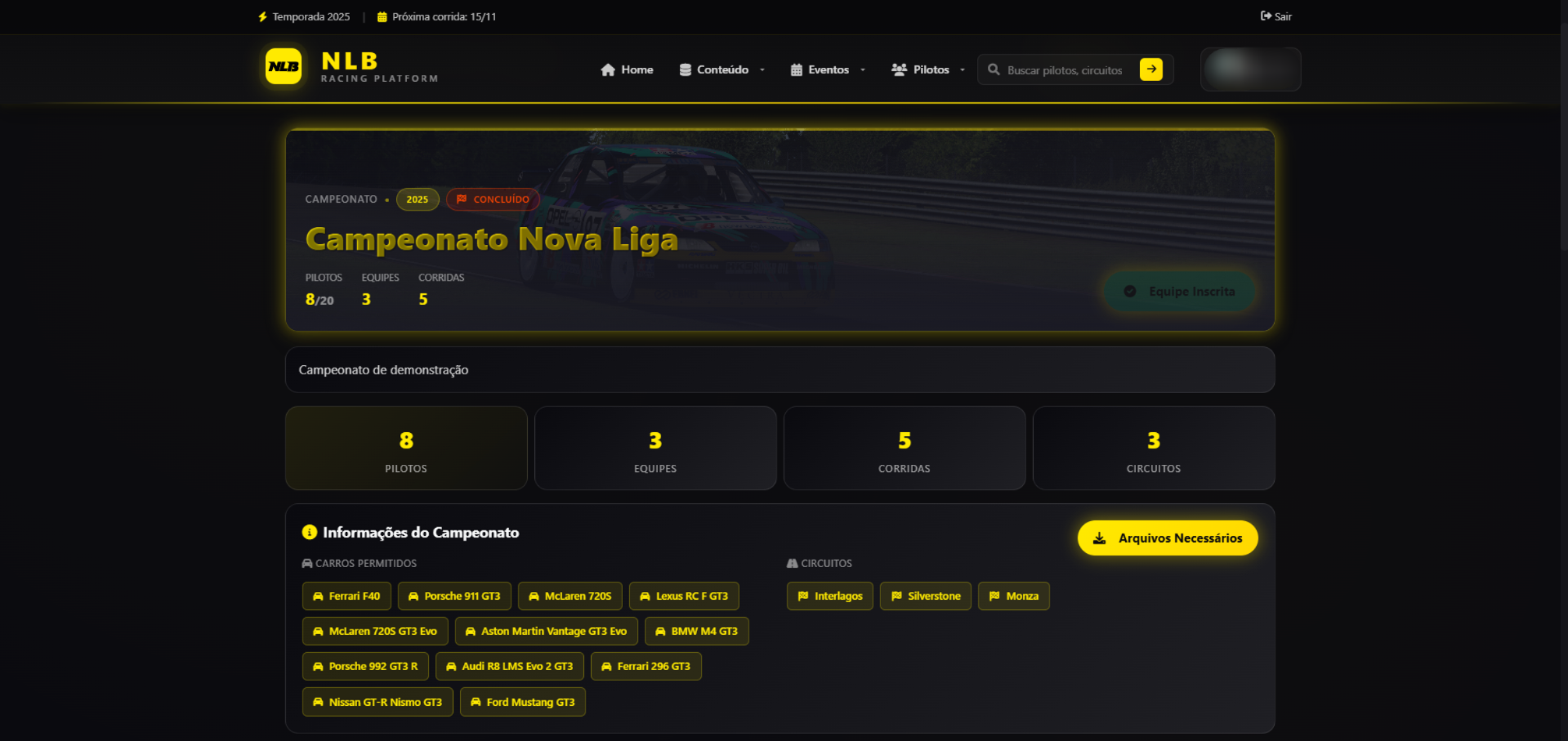 Detalhes dos Campeonatos